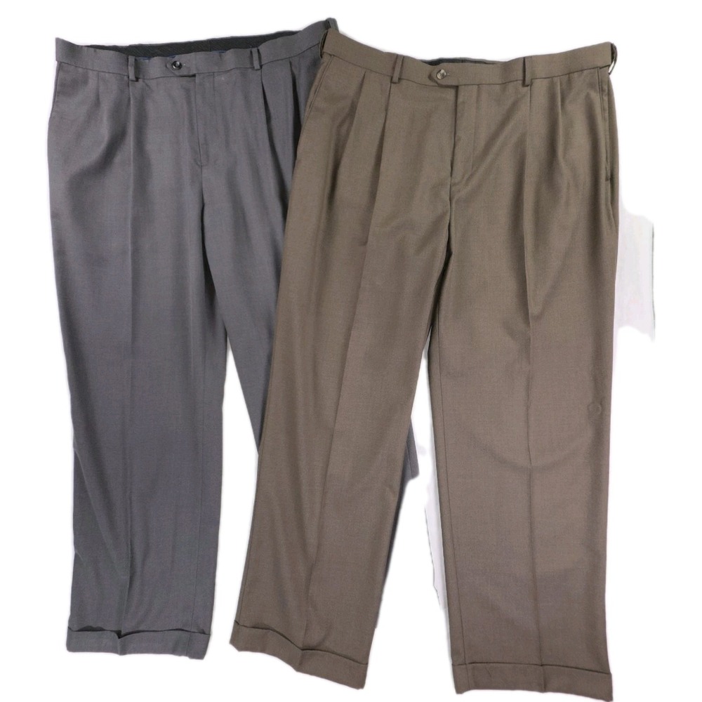 Croft & Barrow Pleated Dress Pants Bundle 42x30 Grey Taupe Brown Cuffed 2pk me s